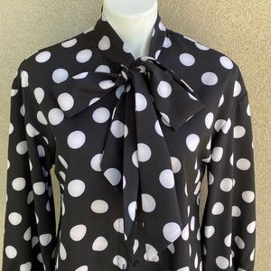 🔥✨ Chic Bow Tie Accent Polka Dot Retro Sleeves Blouse